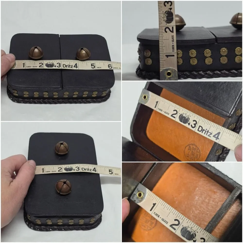 VTG Poland Studded Leather Double Deck Playing Card Box Holder With Bells MCM